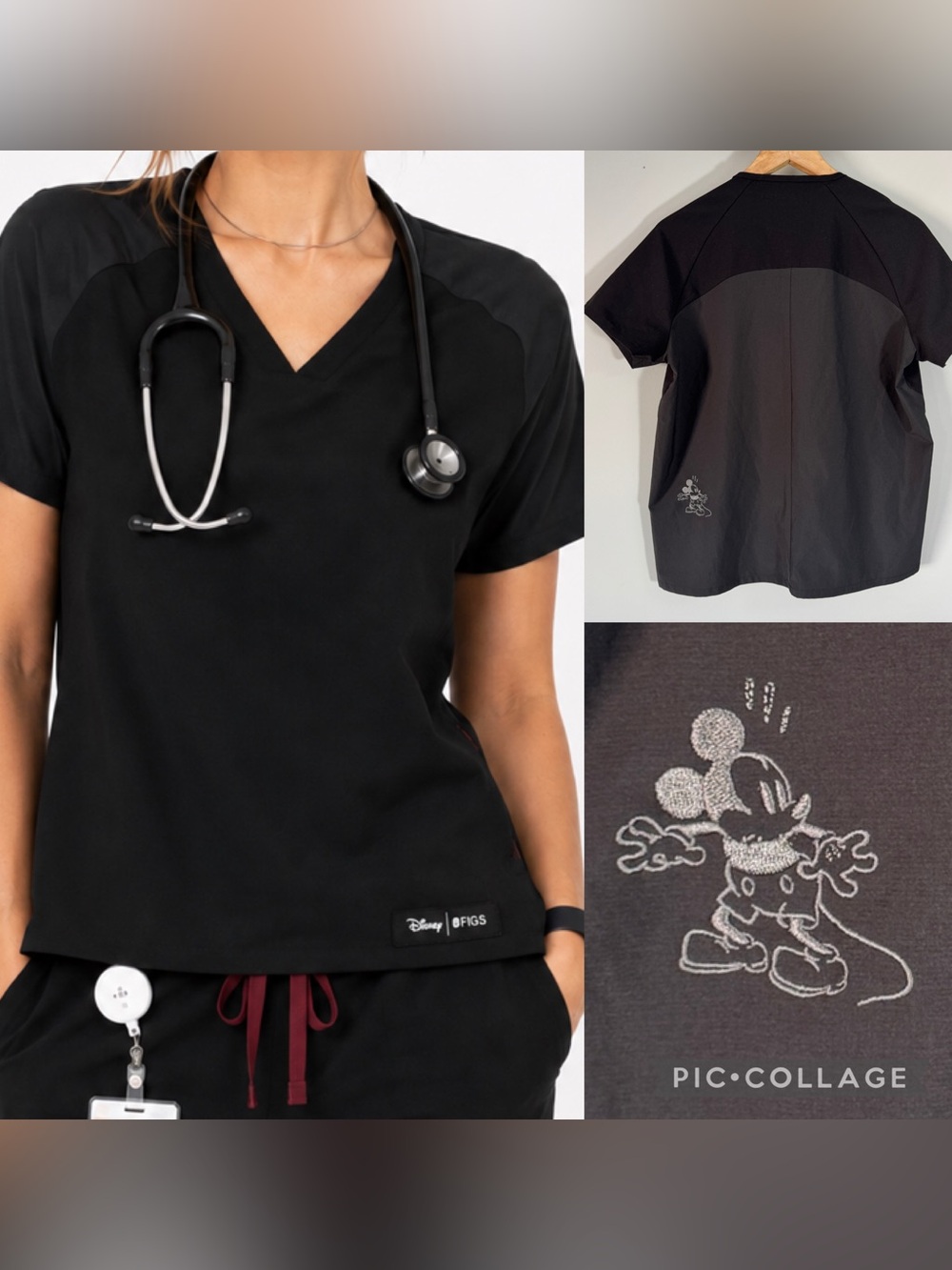 FIGS x Disney Limited Edition Black V-Neck Scrub Top Nurse Medical uniform Small